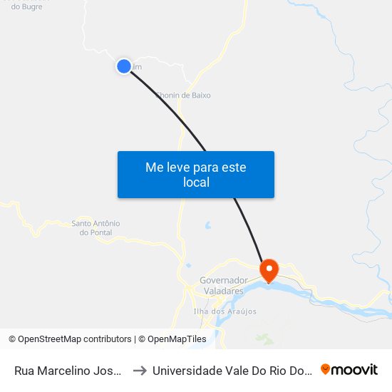 Rua Marcelino José Da Cunha to Universidade Vale Do Rio Doce - Campus II map