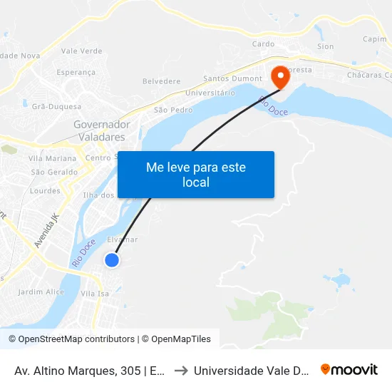 Av. Altino Marques, 305 | Escola Estadual Pedro Farias to Universidade Vale Do Rio Doce - Campus II map