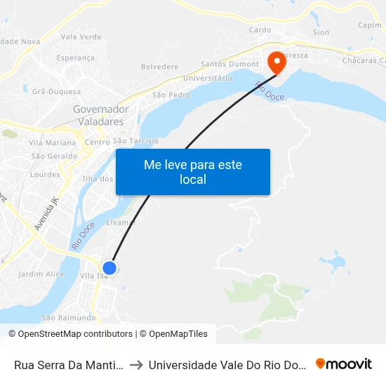 Rua Serra Da Mantiqueira, 59 to Universidade Vale Do Rio Doce - Campus II map