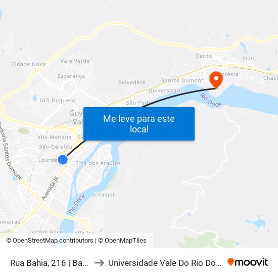 Rua Bahia, 216 | Bar Marechal to Universidade Vale Do Rio Doce - Campus II map