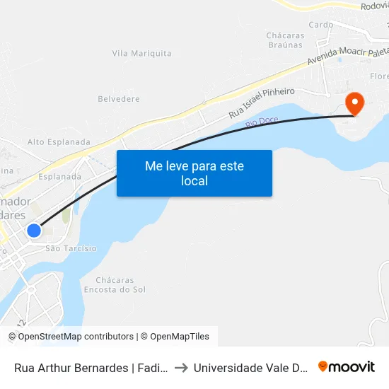 Rua Arthur Bernardes | Fadivale - Governador Valadares to Universidade Vale Do Rio Doce - Campus II map