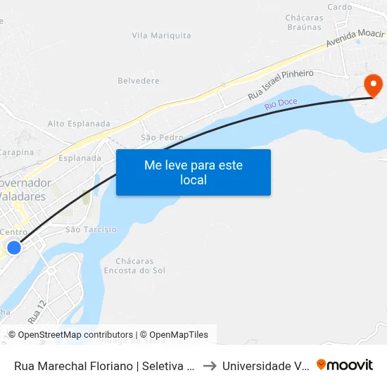 Rua Marechal Floriano | Seletiva (04/06/07/17/21/25/31/58/81) - Governador Valadares to Universidade Vale Do Rio Doce - Campus II map