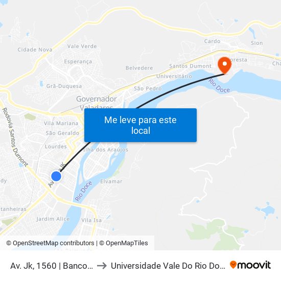 Av. Jk, 1560 | Banco Santander to Universidade Vale Do Rio Doce - Campus II map