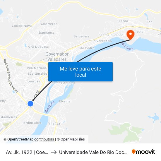 Av. Jk, 1922 | Coelho Diniz to Universidade Vale Do Rio Doce - Campus II map