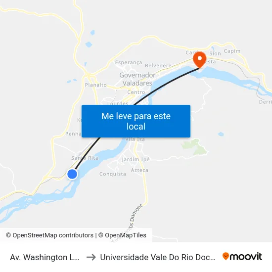 Av. Washington Luís, 3005 to Universidade Vale Do Rio Doce - Campus II map