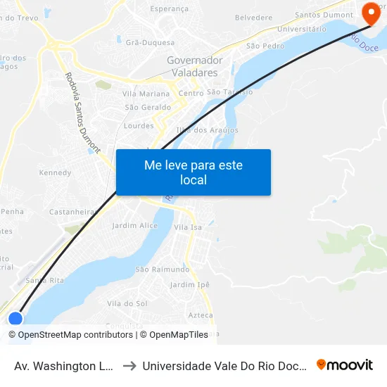 Av. Washington Luís, 2792 to Universidade Vale Do Rio Doce - Campus II map