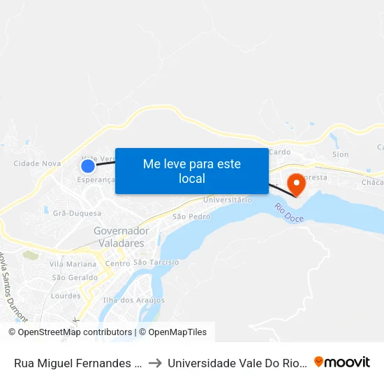 Rua Miguel Fernandes Dos Santos, 364 to Universidade Vale Do Rio Doce - Campus II map