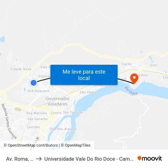 Av. Roma, 74 to Universidade Vale Do Rio Doce - Campus II map