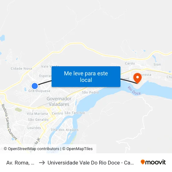 Av. Roma, 288 to Universidade Vale Do Rio Doce - Campus II map