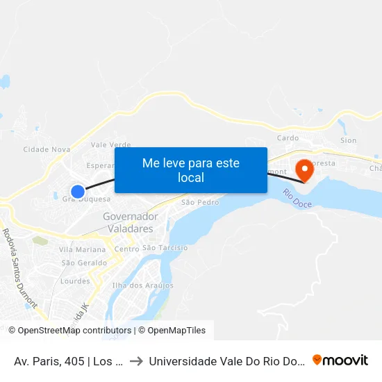 Av. Paris, 405 | Los Hermanos to Universidade Vale Do Rio Doce - Campus II map