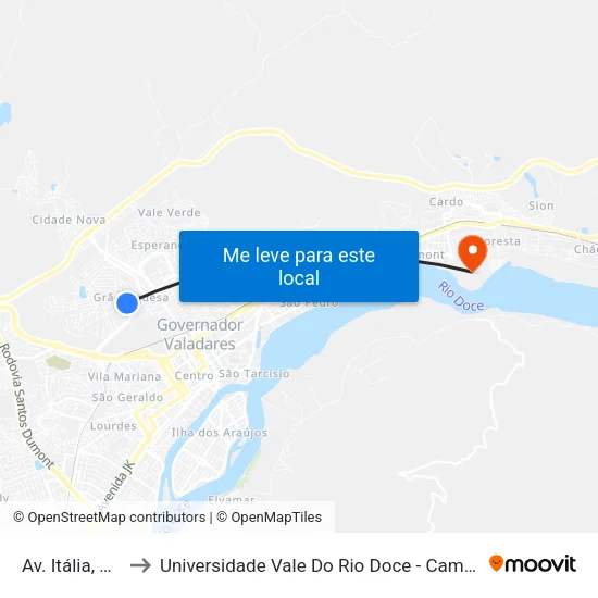 Av. Itália, 661 to Universidade Vale Do Rio Doce - Campus II map