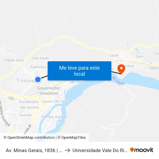 Av. Minas Gerais, 1836 | Praça Da Waldinely to Universidade Vale Do Rio Doce - Campus II map