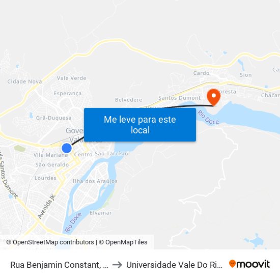 Rua Benjamin Constant, 969 | Gv Shopping to Universidade Vale Do Rio Doce - Campus II map