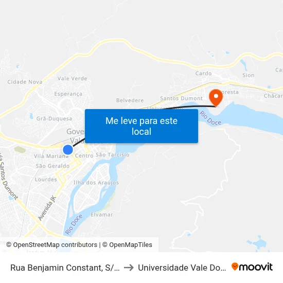 Rua Benjamin Constant, S/N - Governador Valadares to Universidade Vale Do Rio Doce - Campus II map