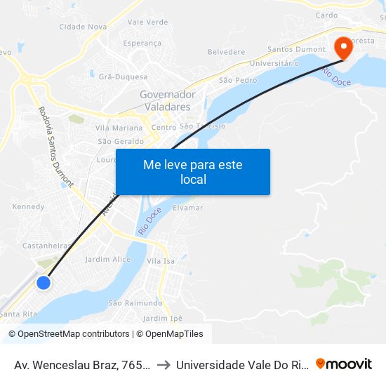 Av. Wenceslau Braz, 765 | Clínica Saúde Oral to Universidade Vale Do Rio Doce - Campus II map