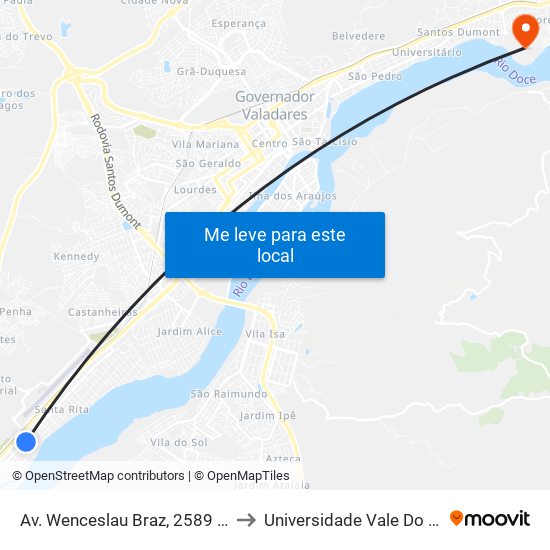 Av. Wenceslau Braz, 2589 Com Travessa Ipanema to Universidade Vale Do Rio Doce - Campus II map