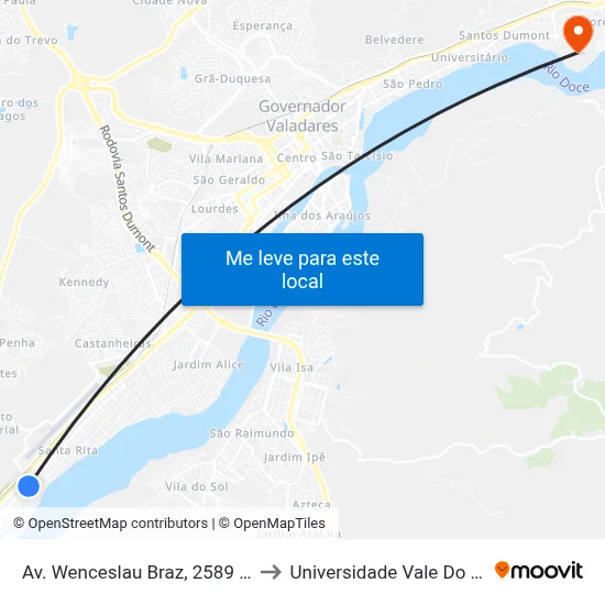 Av. Wenceslau Braz, 2589 Com Travessa Ipanema to Universidade Vale Do Rio Doce - Campus II map