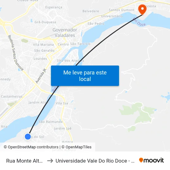 Rua Monte Alto, 601 to Universidade Vale Do Rio Doce - Campus II map