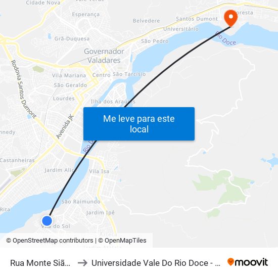 Rua Monte Sião, 330 to Universidade Vale Do Rio Doce - Campus II map