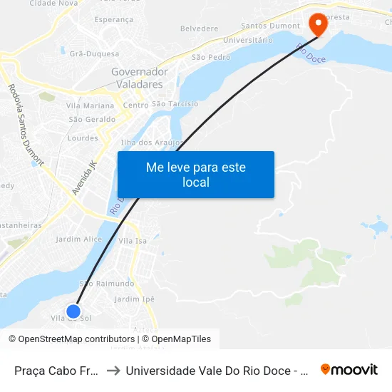 Praça Cabo Frio, 11 to Universidade Vale Do Rio Doce - Campus II map