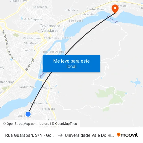 Rua Guarapari, S/N - Governador Valadares to Universidade Vale Do Rio Doce - Campus II map
