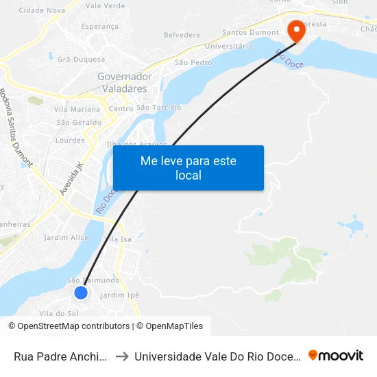 Rua Padre Anchieta, S/N - Governador Valadares to Universidade Vale Do Rio Doce - Campus II map