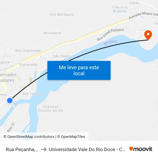 Rua Peçanha, 105 to Universidade Vale Do Rio Doce - Campus II map
