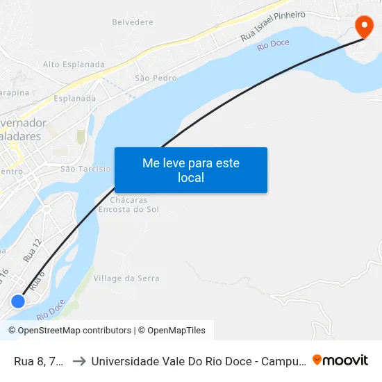 Rua 8, 729 to Universidade Vale Do Rio Doce - Campus II map