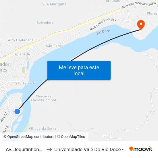 Av. Jequitinhonha, 397 to Universidade Vale Do Rio Doce - Campus II map