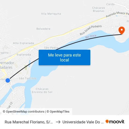 Rua Marechal Floriano, S/N - Governador Valadares to Universidade Vale Do Rio Doce - Campus II map
