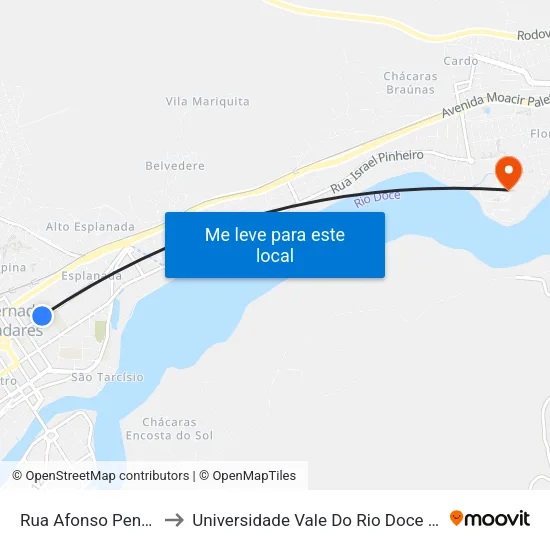 Rua Afonso Pena, 2356 to Universidade Vale Do Rio Doce - Campus II map