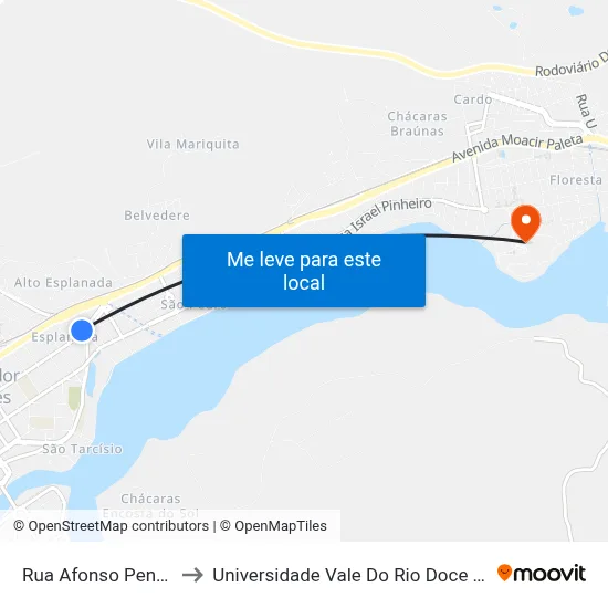 Rua Afonso Pena, 1616 to Universidade Vale Do Rio Doce - Campus II map