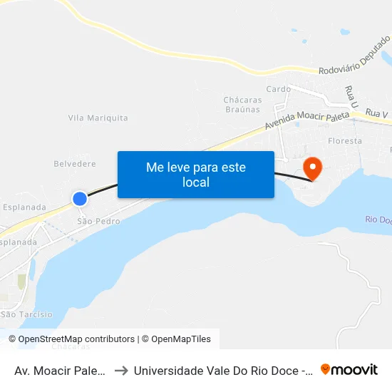 Av. Moacir Paleta, 800 to Universidade Vale Do Rio Doce - Campus II map