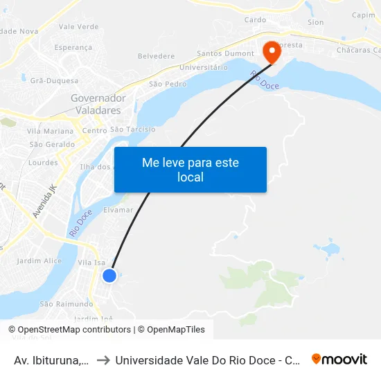 Av. Ibituruna, 760 to Universidade Vale Do Rio Doce - Campus II map
