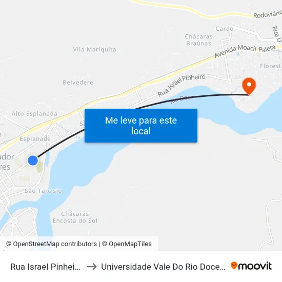 Rua Israel Pinheiro, 1863 to Universidade Vale Do Rio Doce - Campus II map