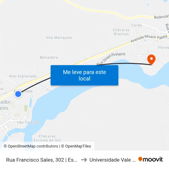 Rua Francisco Sales, 302 | Estádio Mamudão/Hospital São Vicente to Universidade Vale Do Rio Doce - Campus II map