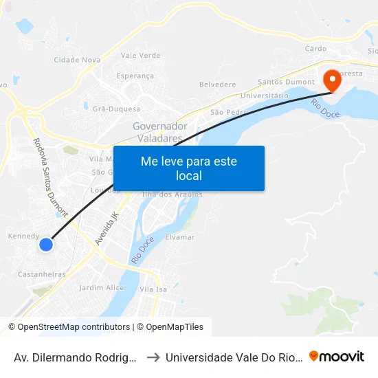 Av. Dilermando Rodrigues De Melo, 235 to Universidade Vale Do Rio Doce - Campus II map