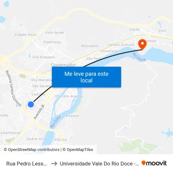 Rua Pedro Lessa, 1357 to Universidade Vale Do Rio Doce - Campus II map