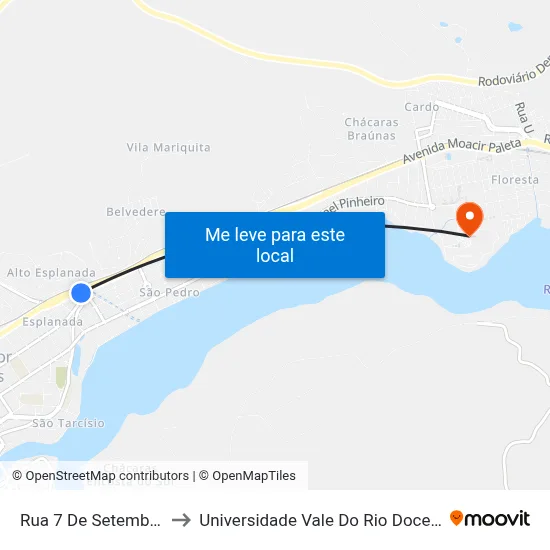 Rua 7 De Setembro, 1551 to Universidade Vale Do Rio Doce - Campus II map