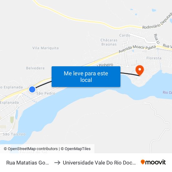Rua Matatias Gomes, 373 to Universidade Vale Do Rio Doce - Campus II map