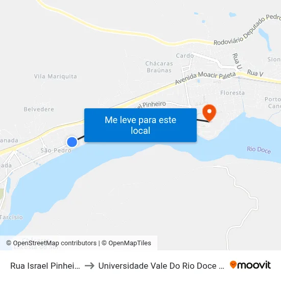 Rua Israel Pinheiro, 312 to Universidade Vale Do Rio Doce - Campus II map