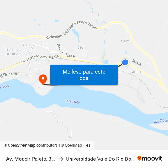 Av. Moacir Paleta, 3355 | Aabb to Universidade Vale Do Rio Doce - Campus II map