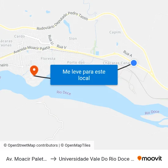 Av. Moacir Paleta, 4105 to Universidade Vale Do Rio Doce - Campus II map