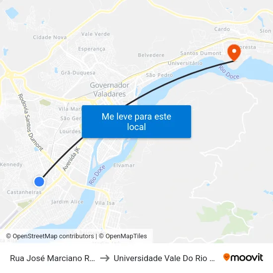 Rua José Marciano Rodrigues, 253 to Universidade Vale Do Rio Doce - Campus II map