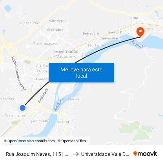 Rua Joaquim Neves, 115 | Ponto Final Do São Cristóvão to Universidade Vale Do Rio Doce - Campus II map