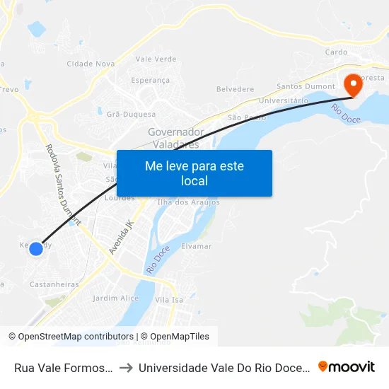 Rua Vale Formoso, 1334 to Universidade Vale Do Rio Doce - Campus II map