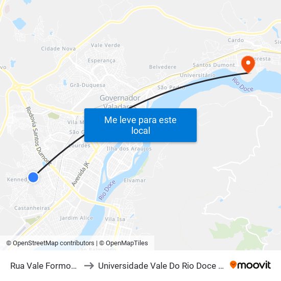 Rua Vale Formoso, 770 to Universidade Vale Do Rio Doce - Campus II map