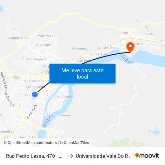 Rua Pedro Lessa, 470 | Praça Getúlio Vargas to Universidade Vale Do Rio Doce - Campus II map