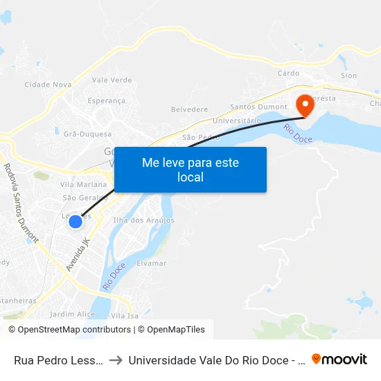 Rua Pedro Lessa, 712 to Universidade Vale Do Rio Doce - Campus II map