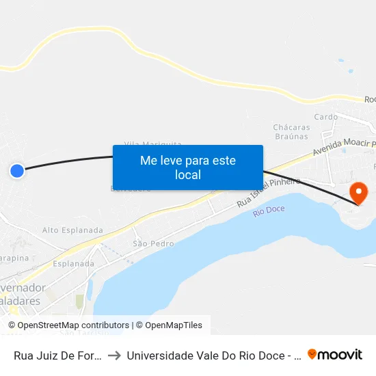 Rua Juiz De Fora, 757 to Universidade Vale Do Rio Doce - Campus II map